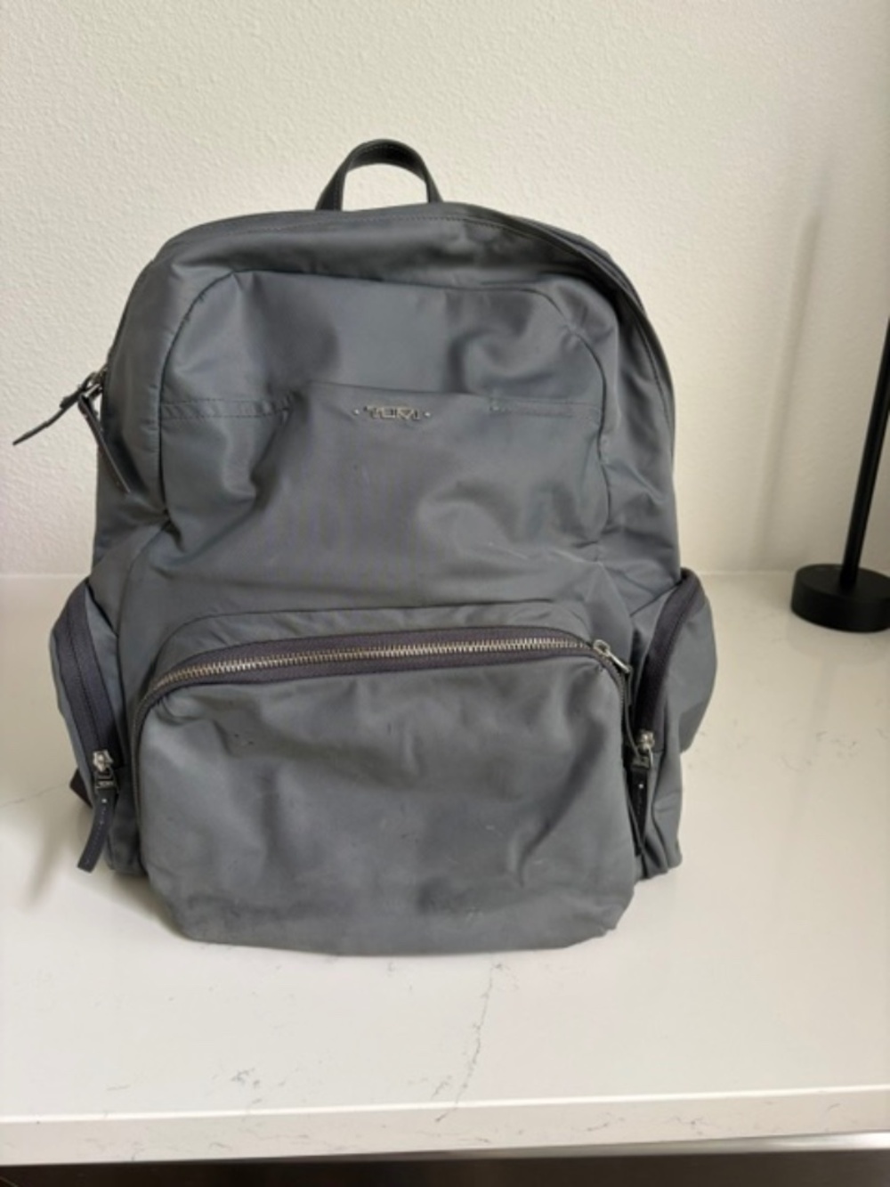 TUMI Gray Nylon Backpack Silver Hardware Work Travel Bag